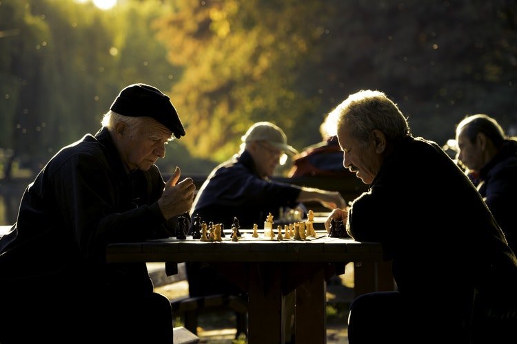 Having activities after moving for retirement is important thing - such as these seniors playing chess in a park.