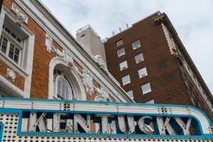 See buildings and Kentucky sign with interstate movers Kentucky