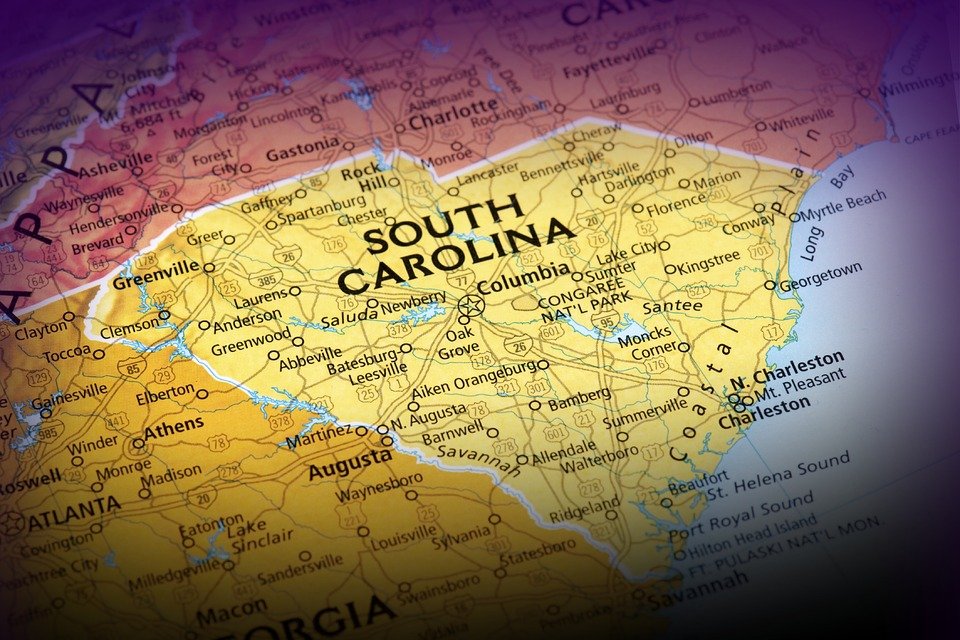 A map of South Carolina.