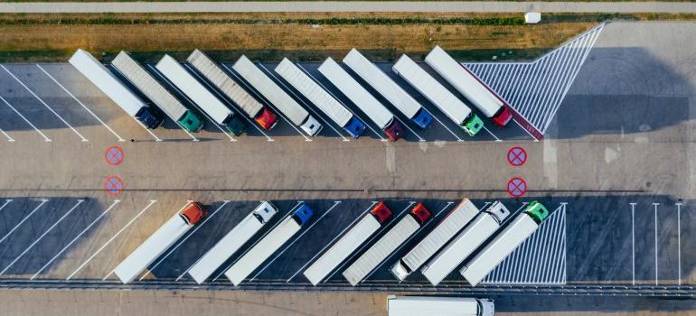 Rows of trucks representing interstate movers Jackson has.