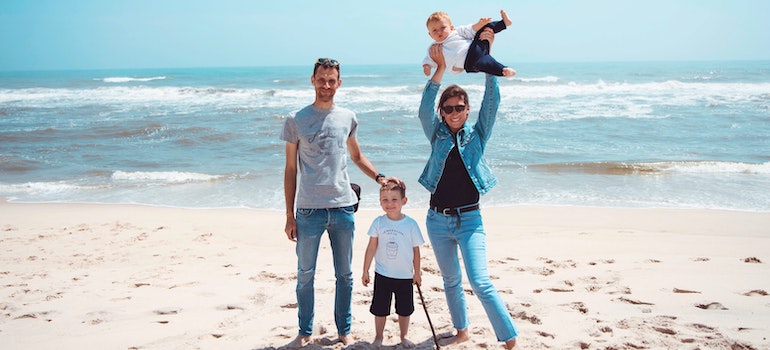 a family on a beach