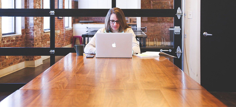 A woman using computer