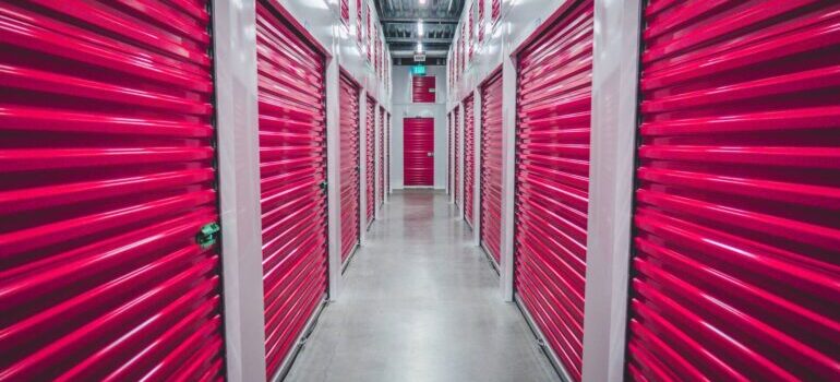 Pink storage unit doors