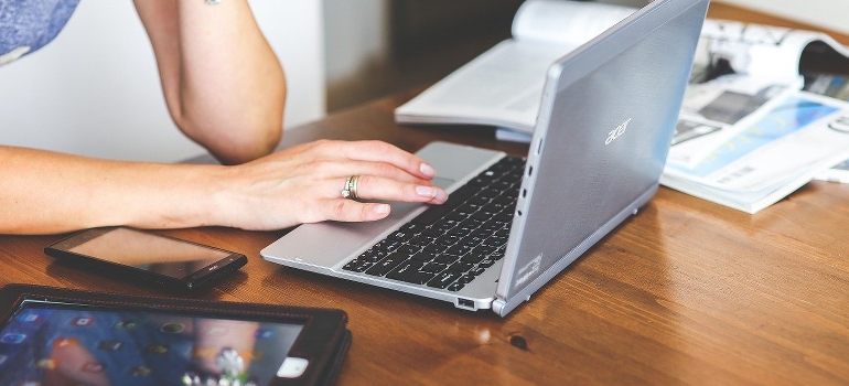 a woman using computer