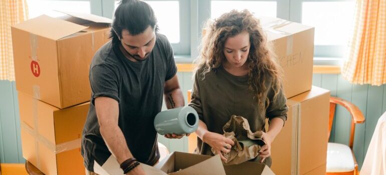 couple packing boxes