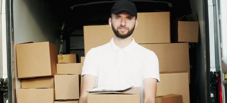 a mover, unloading a van