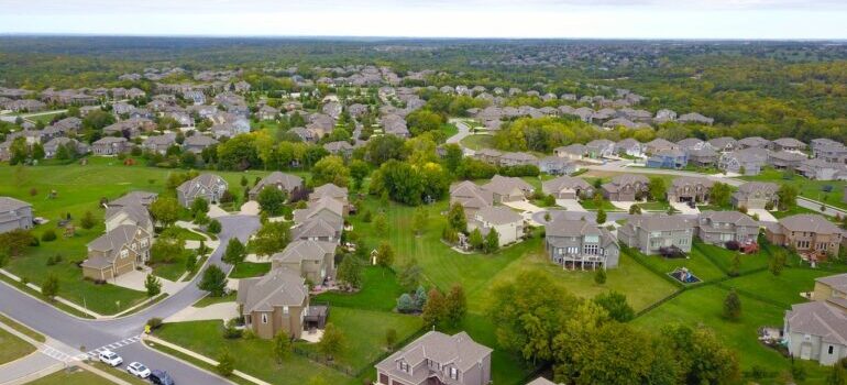 Aerial view of neighborhood.