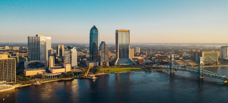The City of Jacksonville photographed from air during a sunny day.