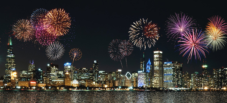 A colorful New Year's Firework spectacle in Chicago