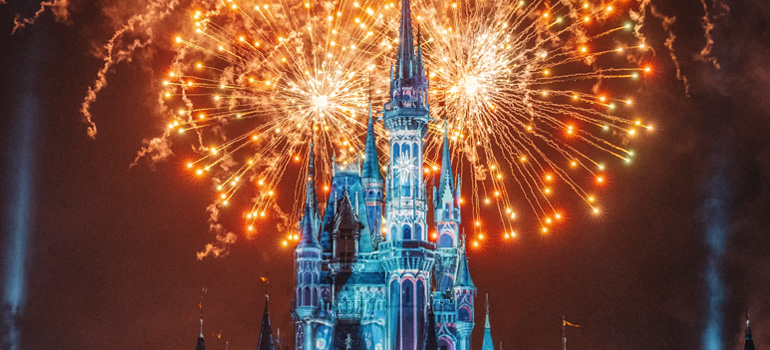 A fantastical scene of Disneyland's NYE fireworks
