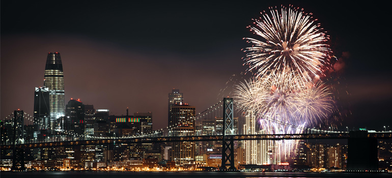 A breathtaking firework spectacle in San Francisco, one of the best U.S. cities to celebrate New Year's Eve