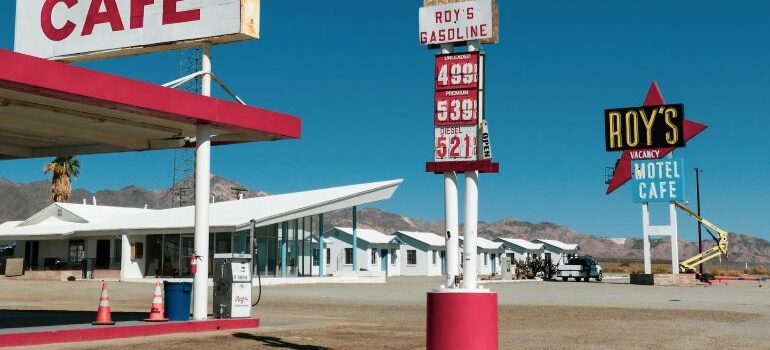 Roy Motel and a gas station in California