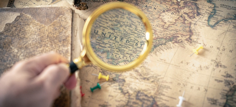 A map and a magnifying glass