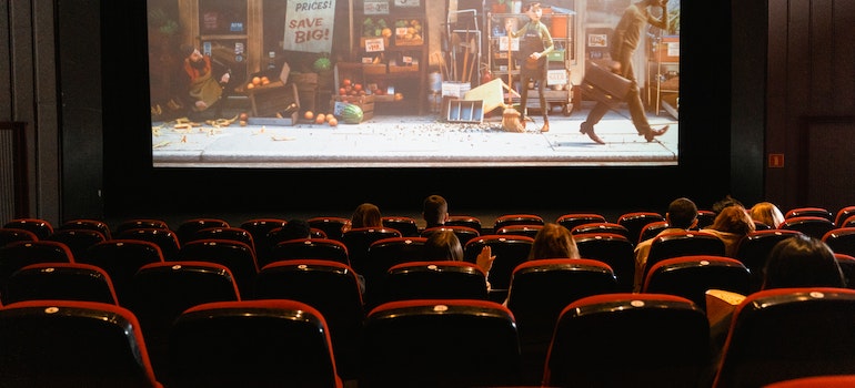 Cartoon movie showing on theater screen