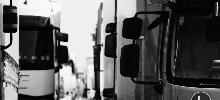 gray and white trucks in the line