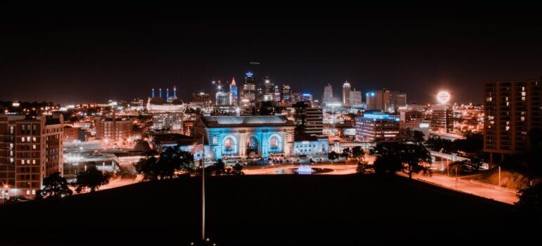 View of buildings and lights that you can enjoy after moving from Chicago to Kansas City