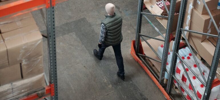 A mover walking in storage