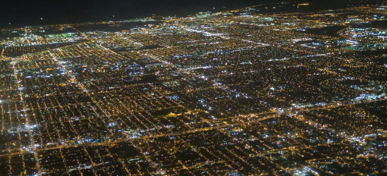 Aerial view of the city during the night