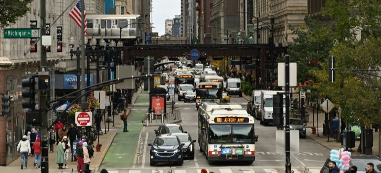 public transit in the streets of Chicago Illinois