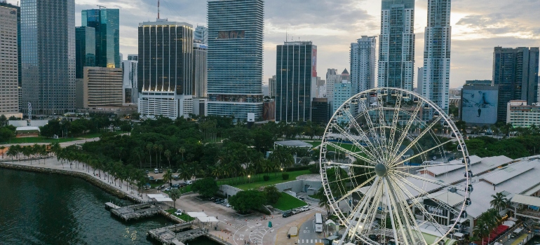 Aerial Photography of High Rise Buildings and Ferris Wheel in Miami, Florida